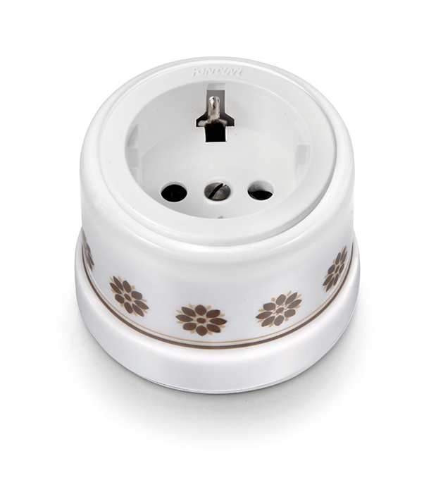 Garby stopcontact met randaarding 16A/250V porselein met kunsstof insert decoratie bruin/goud