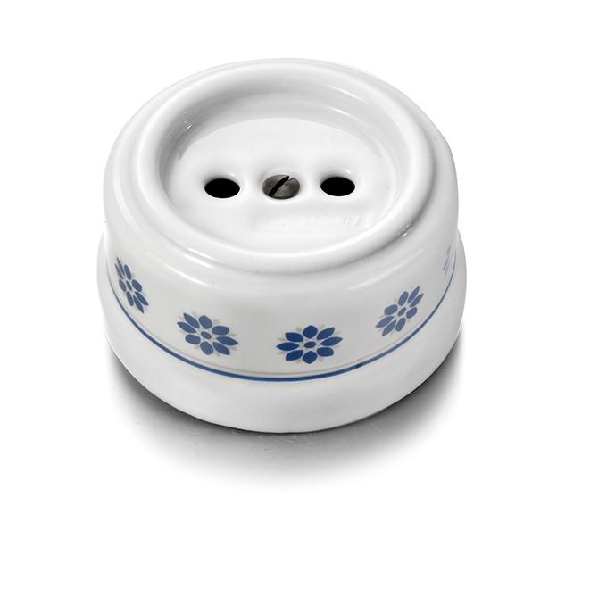 Garby stopcontact zonder aarding 16A/250V volledig porselein decoratie blauw/zilver