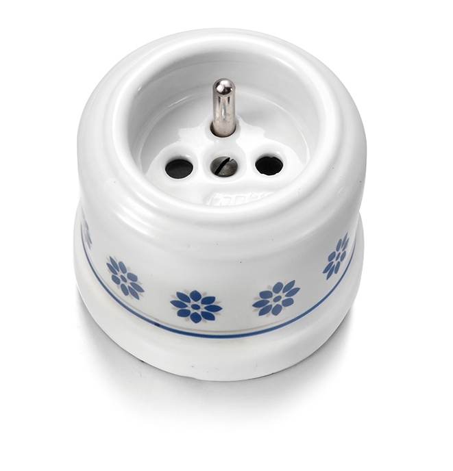 Garby stopcontact pinaarding 16A/250V volledig porselein decoratie blauw/zilver