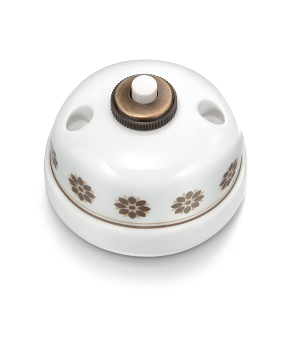 Garby bouton poussoir bol 10A/250V, 24V DC porcelaine décor marron/doré