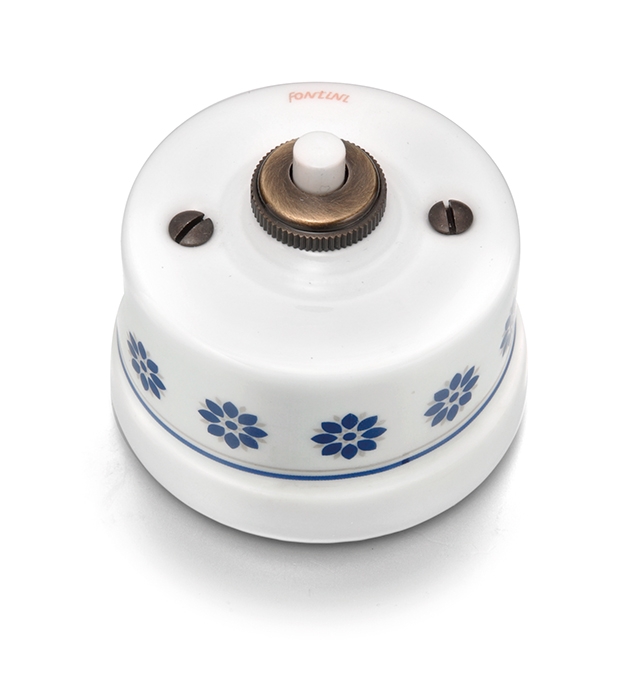 Garby drukknop 10A/250V, 24V DC porselein decoratie blauw/zilver