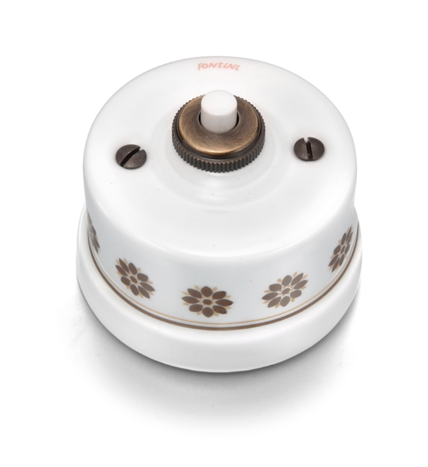 Garby drukknop 10A/250V, 24V DC porselein decoratie bruin/goud