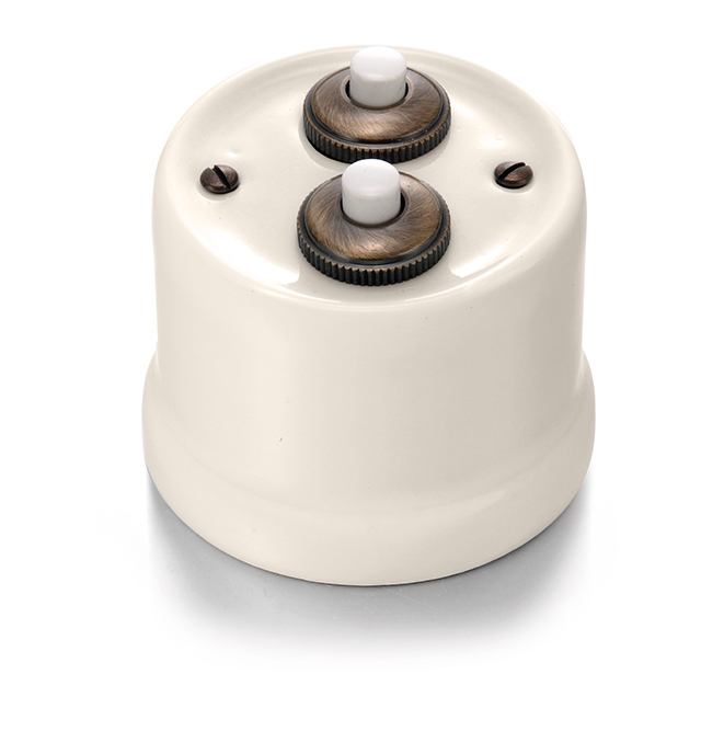 Garby dubbele drukknop 10A/250V AC, 24V DC porselein Cru