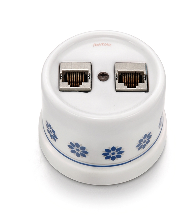 Garby double prise RJ45 Cat.6 porselein decoratie blauw/zilver