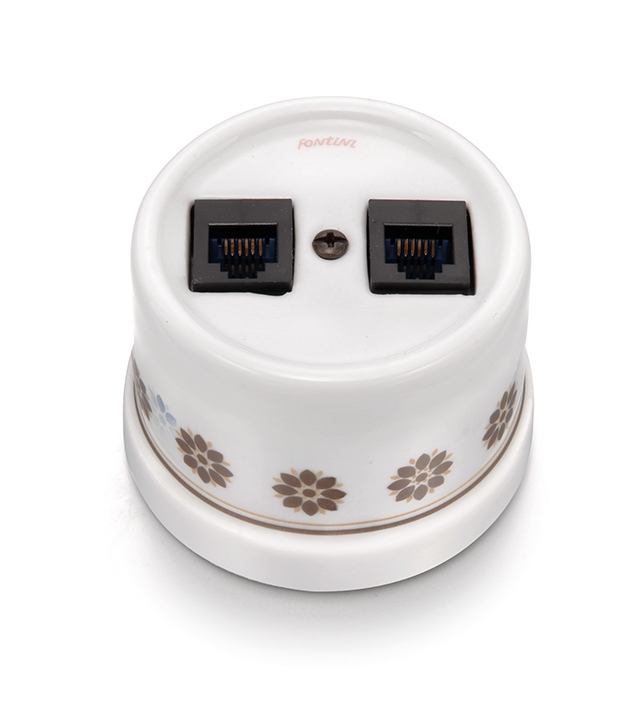 Garby double prise RJ12 + RJ45 Cat.6 porcelain decoration brown/gold