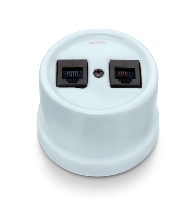 Garby double prise RJ12 + RJ45 Cat.6 porcelain Coton