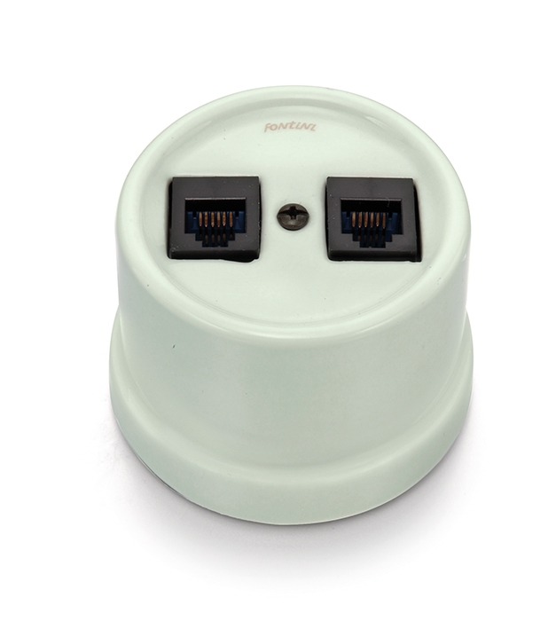 Garby double prise RJ12 + RJ45 Cat.6 porcelaine Vert ille