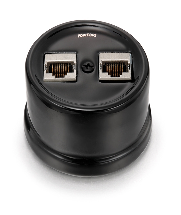 Garby double prise RJ45 Cat.6A  afgeschermd porselein zwart