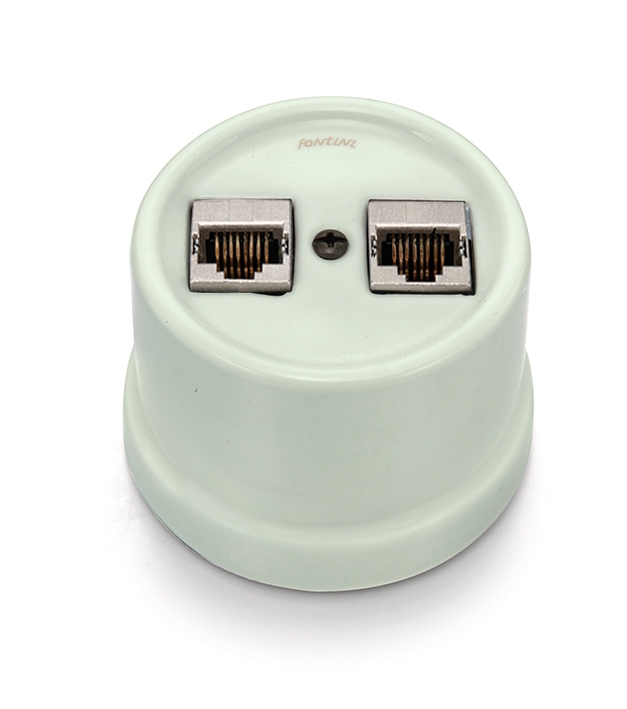Garby double prise RJ45 Cat.6A  afgeschermd porselein Vert ille