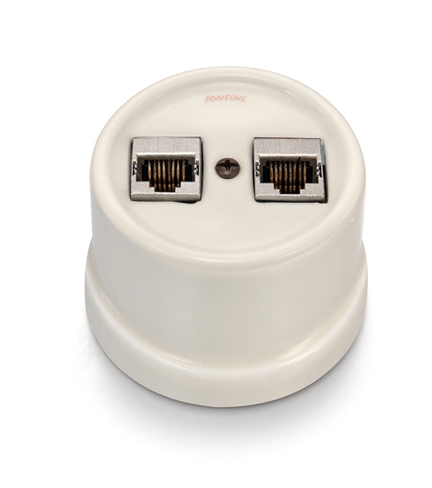 Garby double prise RJ45 Cat.6A shielded porcelain Cru