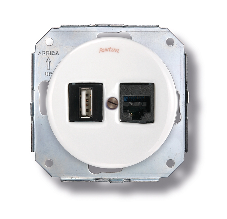 Garby Colonial double prise USB + RJ45 Cat.6 porselein wit