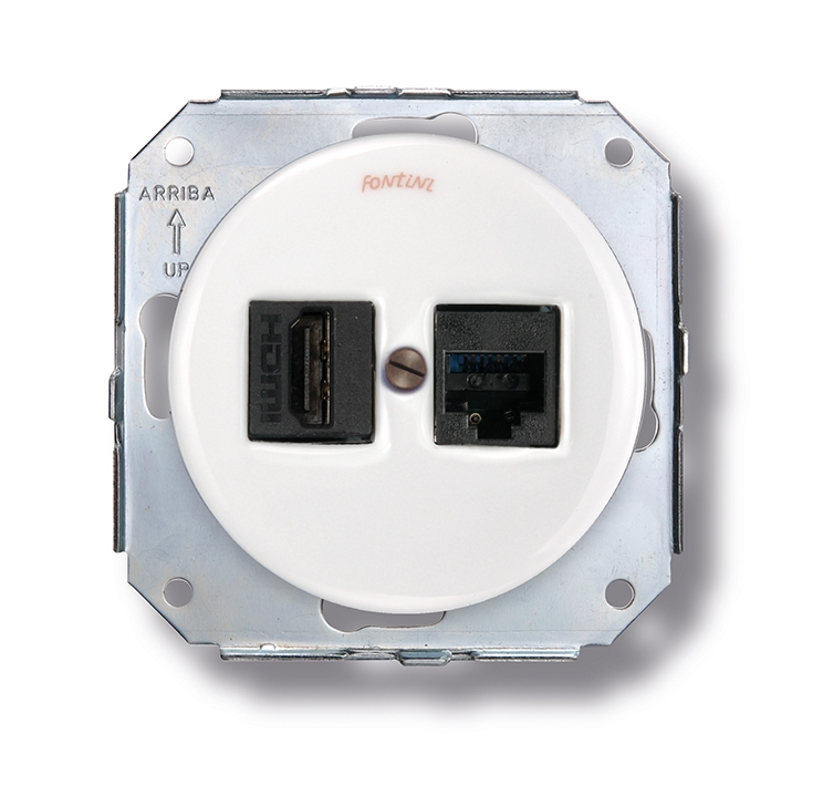 Garby Colonial double prise HDMI + RJ45 Cat.6 porcelaine blanc