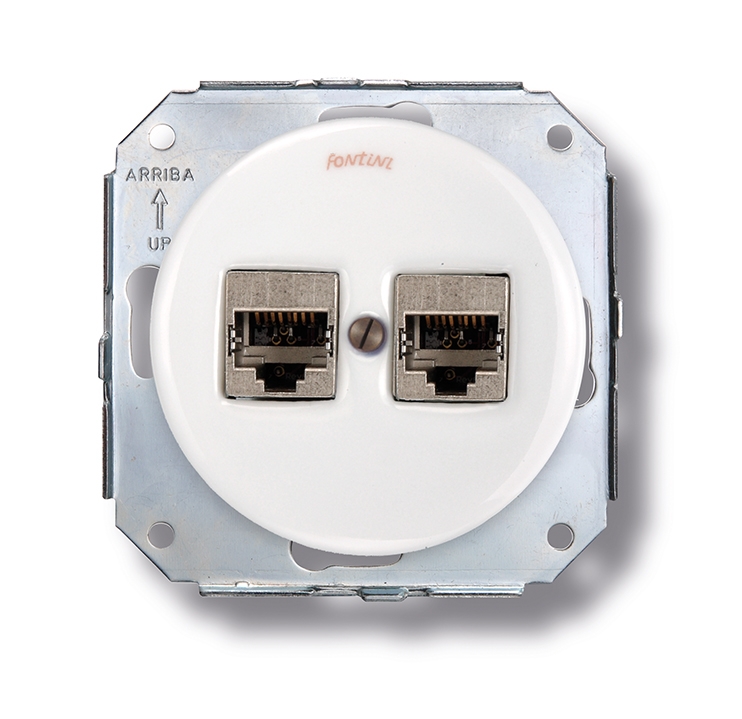 Garby Colonial double prise RJ45 Cat.6A  blindé porcelaine blanc