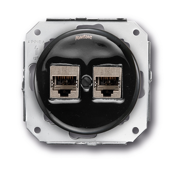 Garby Colonial double socket RJ45 Cat.6A shielded porcelain black