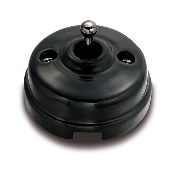 Dimbler permutateur 10A/250V, dome en porcelaine noir/bouton noir nickelé