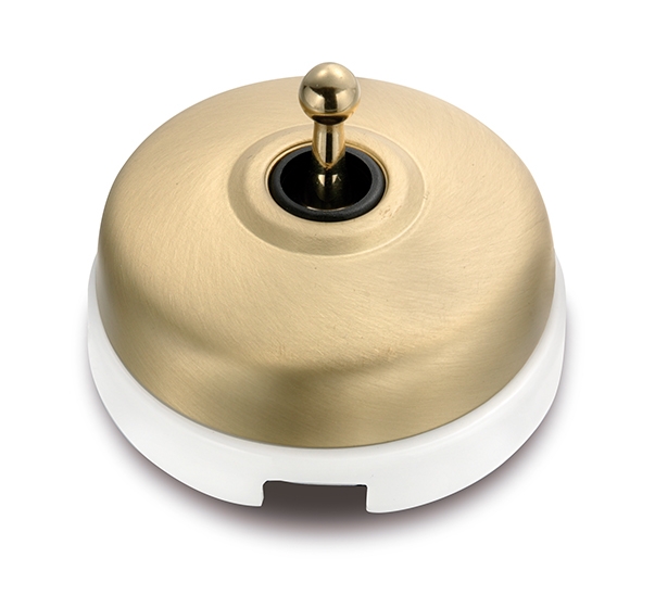 Dimbler kruisschakelaar 10A/250V basis porselein wit/knop, dome verguld