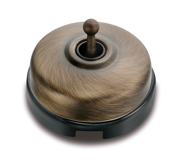 Dimbler kruisschakelaar 10A/250V basis porselein zwart/knop, dome brons