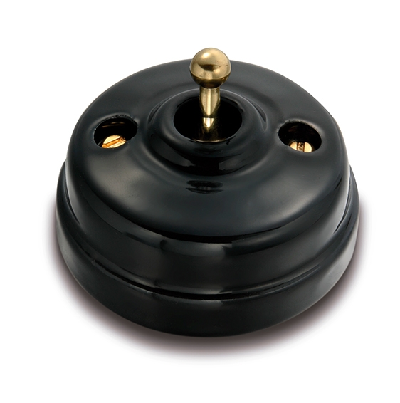 Dimbler interrupteur va-et-vient 10A/250V base et dome en porcelaine noir/bouton or