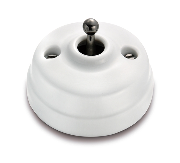 Dimbler interrupteur va-et-vient 10A/250V, dome en porcelaine blanc/bouton noir nickelé