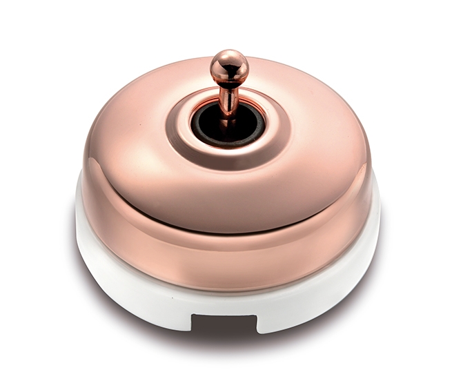 Dimbler two-way switch 10A/250V base porcelain white/knob, dome copper