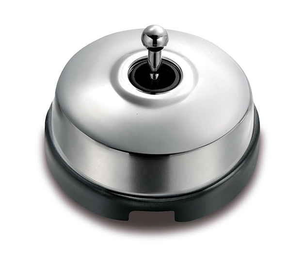 Dimbler wisselschakelaar 10A/250V basis porselein zwart/knop, dome chroom