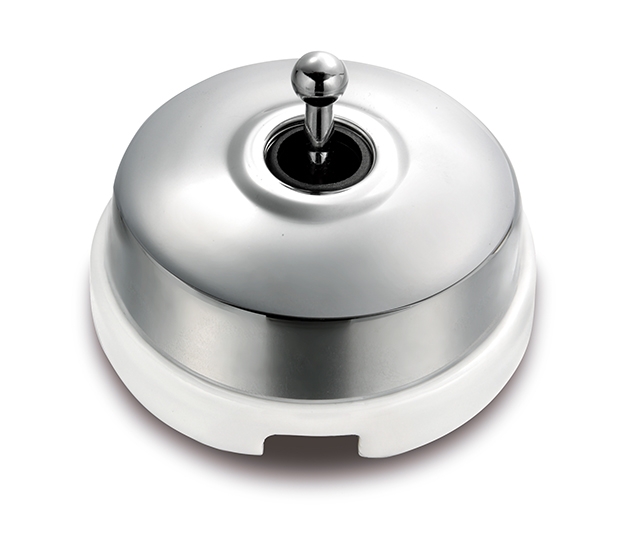 Dimbler interrupteur va-et-vient 10A/250V base en porcelaine blanc/bouton, dome chromé