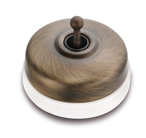 Dimbler drukknop 10A/250V AC - 24V DC 10A/250V basis porselein wit/dome brons