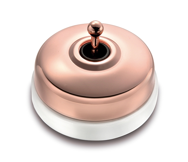 Dimbler push button 10A/250V AC - 24V DC 10A/250V base porcelain white/dome copper
