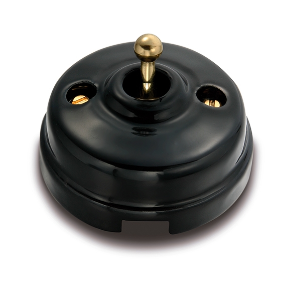 Dimbler bouton poussoir à levier 10A/250V AC - 24V DC base, dome en porcelaine noir/bouton or