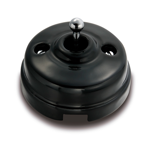 Dimbler bouton poussoir à levier 10A/250V AC - 24V DC base, dome en porcelaine noir/bouton chromé