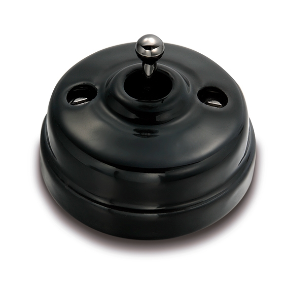 Dimbler tuimel/drukknop 10A/250V AC - 24V DC basis, dome porselein zwart/knop zwart verknikkeld