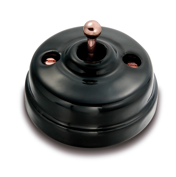 Dimbler tuimel/drukknop 10A/250V AC - 24V DC basis, dome porselein zwart/knop koper