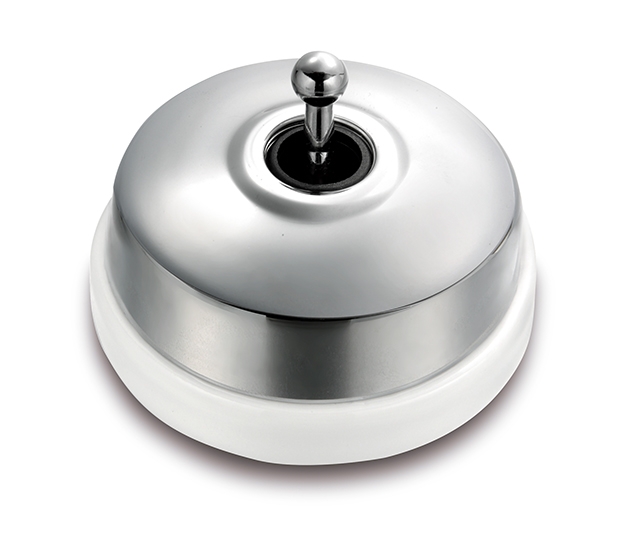 Dimbler tuimel/drukknop 10A/250V AC - 24V DC basis porselein wit/knop, dome chroom
