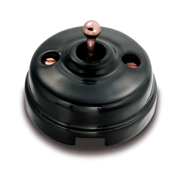 Dimbler interrupteur bipolaire 10A/250V, dome en porcelaine noir/bouton cuivre
