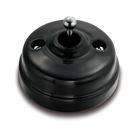 Dimbler II-polige schakelaar 10A/250V basis en dome porselein zwart/knop chroom