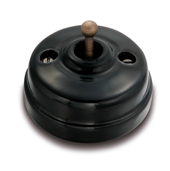 Dimbler interrupteur bipolaire 10A/250V base et dome en porcelaine noir/bouton laiton