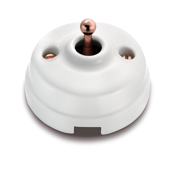 Dimbler interrupteur bipolaire 10A/250V, dome en porcelaine blanc/bouton cuivre