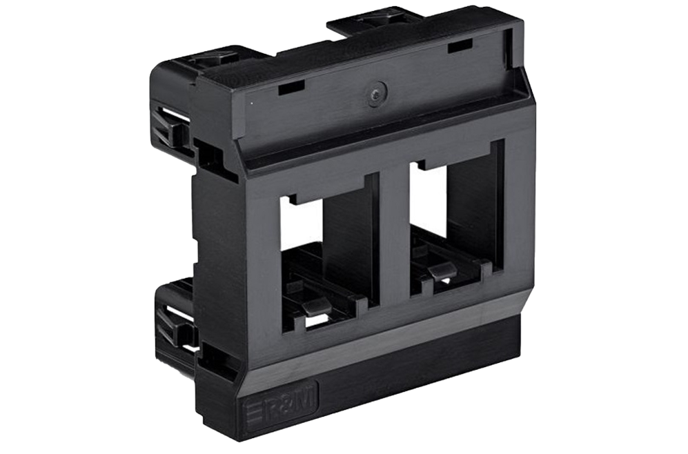 Mounting plate 45x45, 2x1-port Cat.6A, black (RAL 9005)
