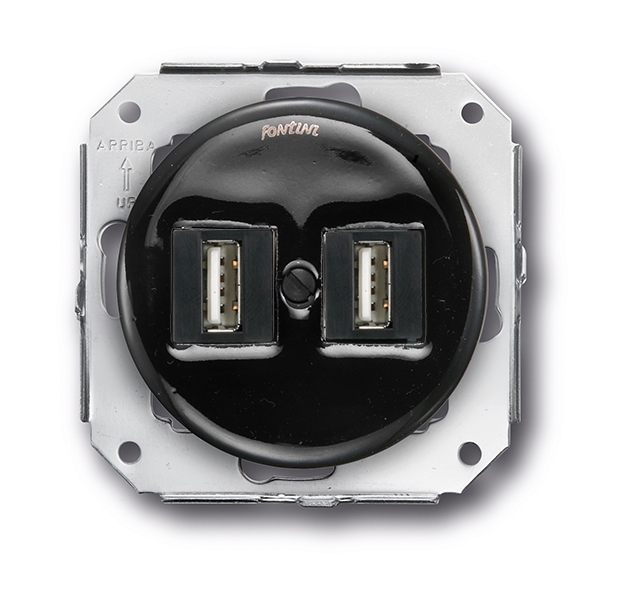 Garby Colonial inbouw dubbele USB-oplader 5V 2,6A porselein zwart