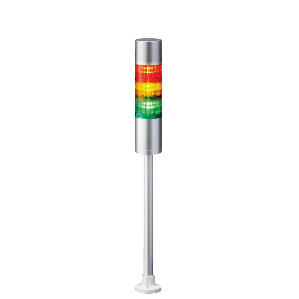 LED signal tower LR6 │ pole mount/cable │ flash/buzzer │ Ø60mm │ 24V DC │ silver │ red/yellow/green