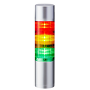 LED signal tower, Ø60mm, 24V DC, direct mount/cable, flash/buzzer, silver