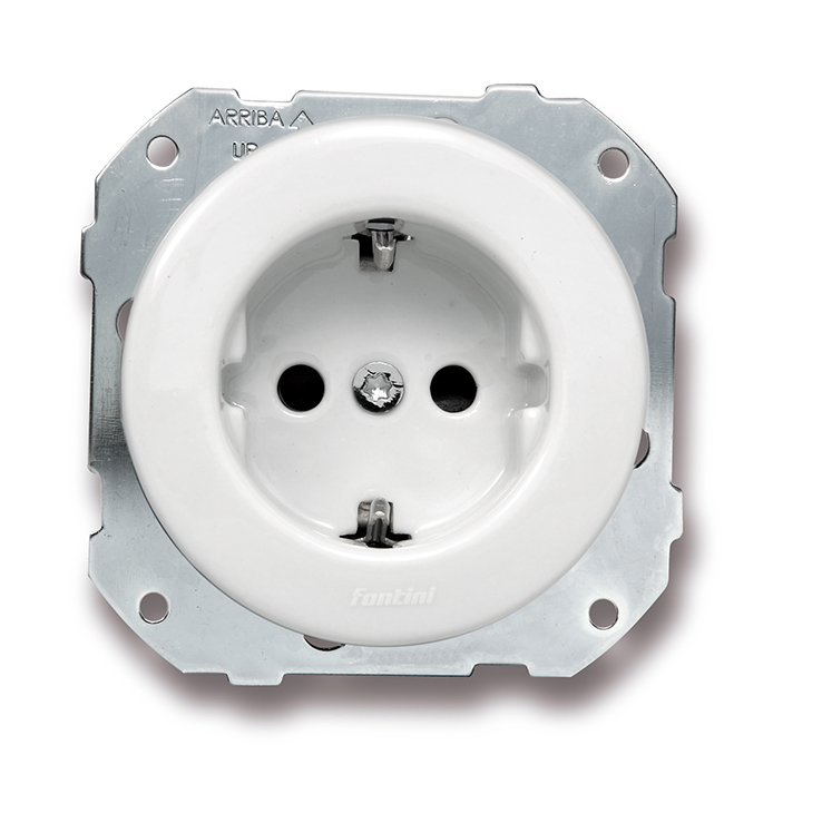 DO installation encastrée prise de courant avec contact latéral de terre Schuko 16A/250V en porcelaine blanche