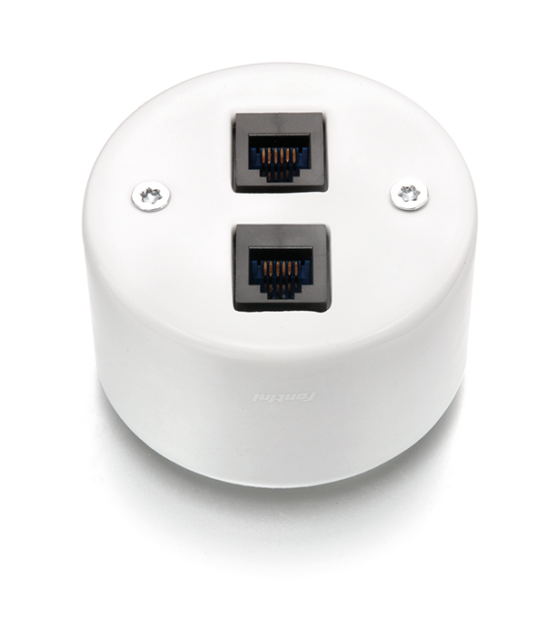 DO installation en saillie double prise de téléphone RJ12 en porcelaine blanche