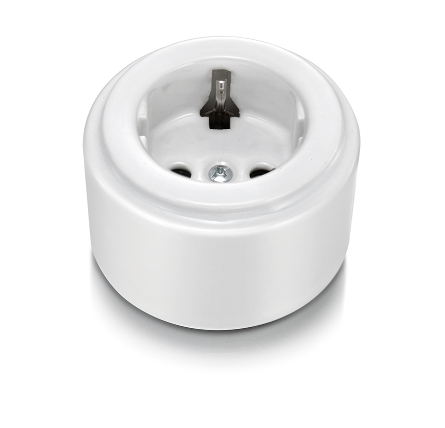 DO surface installation socket with side earth contact Schuko 16A/250V porcelain white