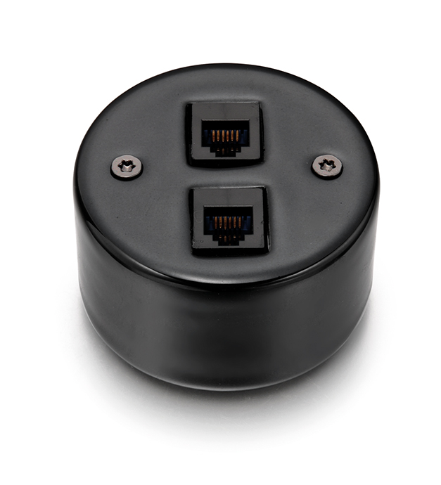 DO opbouw dubbele poort RJ12 + RJ45 CAT6 porselein zwart