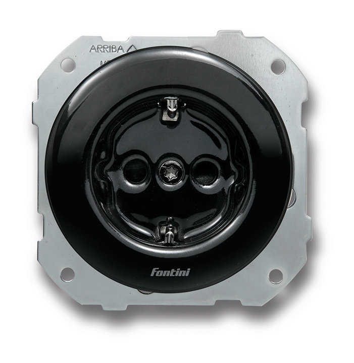 DO installation encastrée prise de courant avec contact latéral de terre Schuko 16A/250V en porcelaine noire