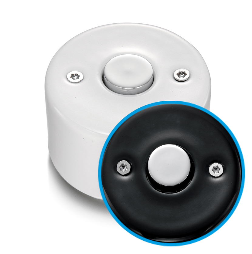 DO installation en saillie bouton poussoir 10A/250V AC en porcelaine noire, vis chromés