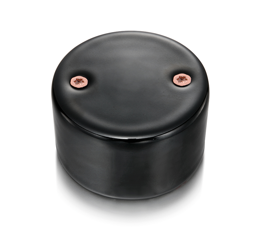 DO installation en saillie couvercle aveugle en porcelaine noire, vis cuivrés