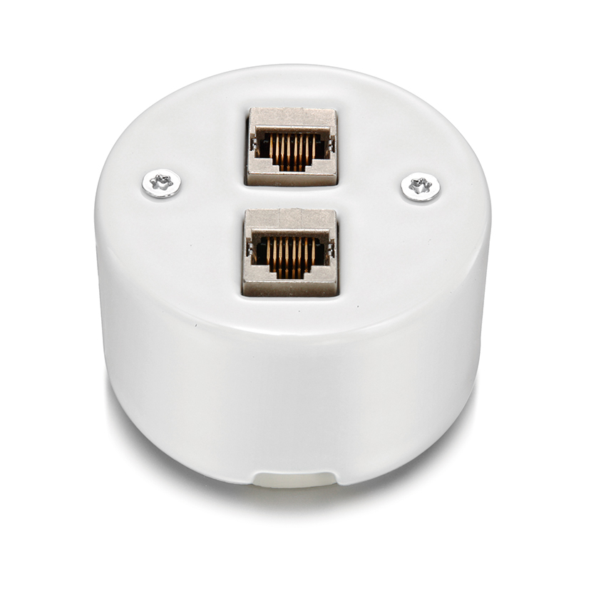 DO installation en saillie double prise RJ45 CAT6A blindée en porcelaine blanche