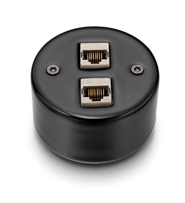 DO opbouw dubbele datapoort RJ45 CAT6A afgeschermd porselein zwart